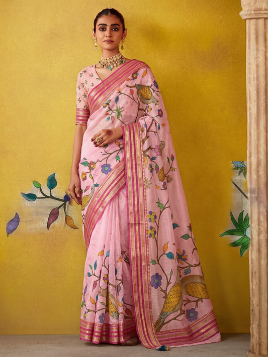 Precious Pink Digital Printed Silk Festive Wear Saree