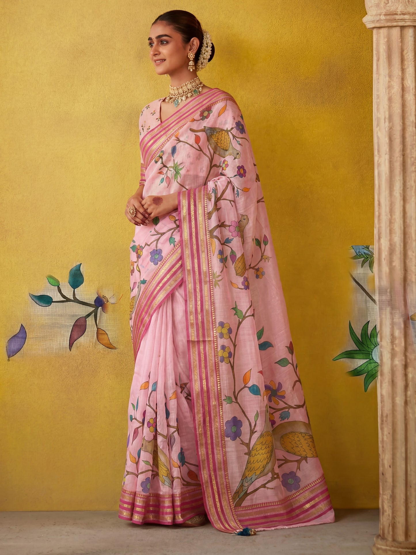 Precious Pink Digital Printed Silk Festive Wear Saree