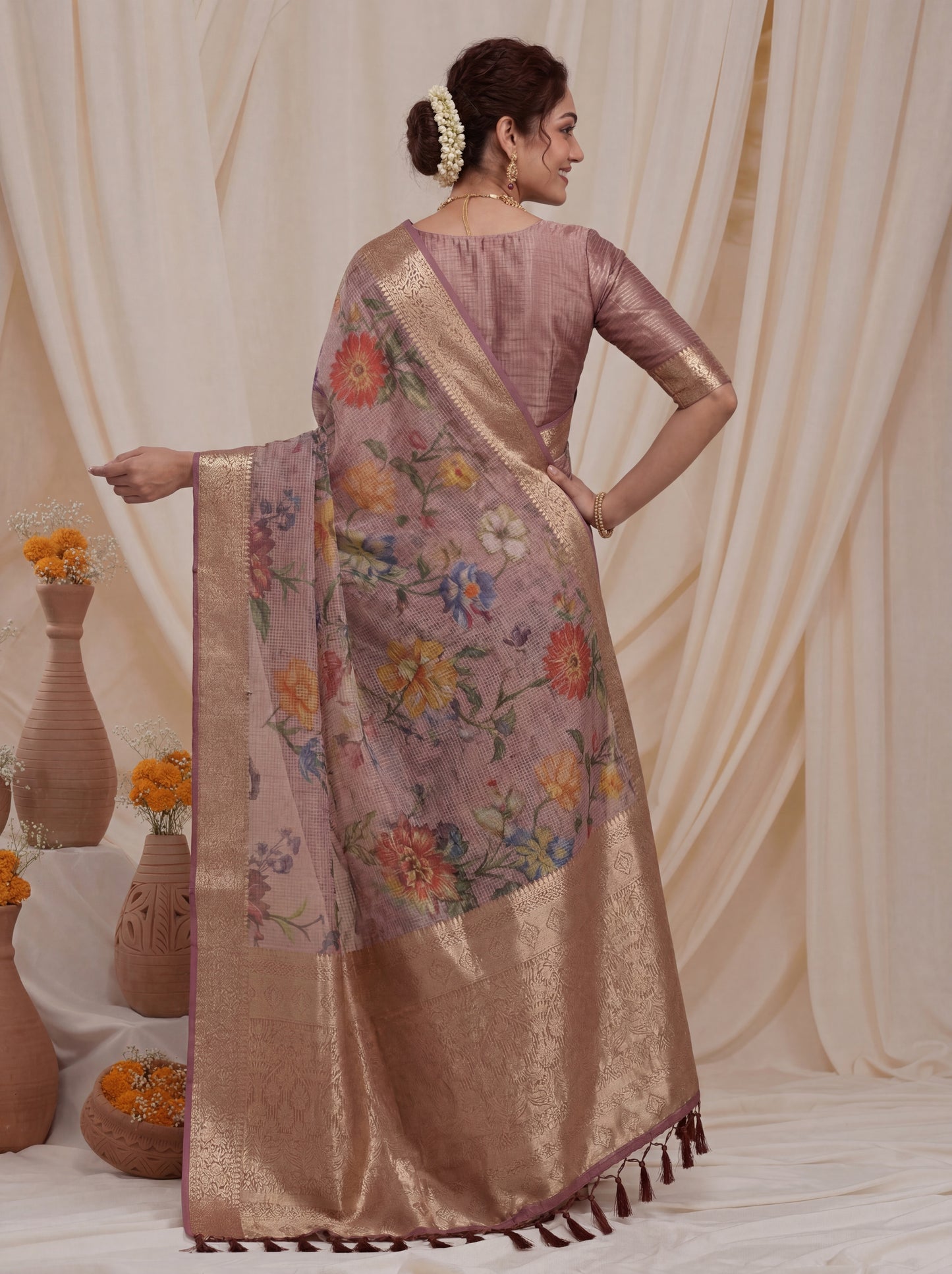 Enchanting Pink Zari Work Silk Reception Wear Saree