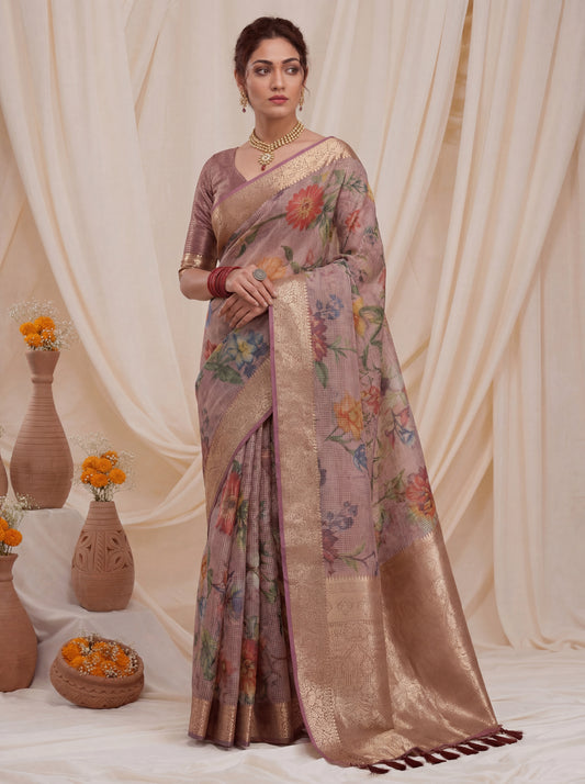 Enchanting Pink Zari Work Silk Reception Wear Saree
