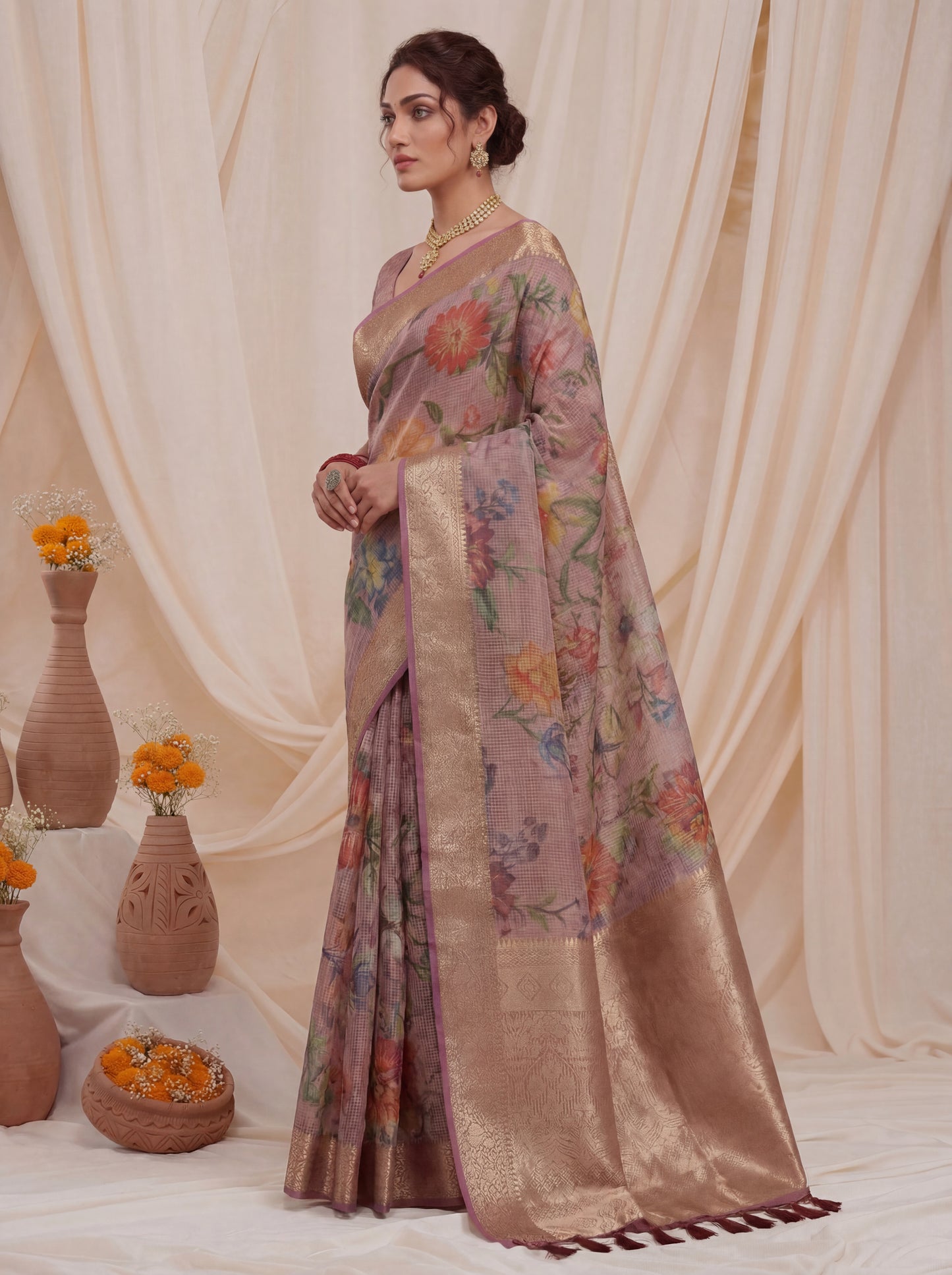 Enchanting Pink Zari Work Silk Reception Wear Saree