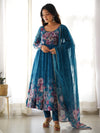 Attractive Blue floral Printed Organza Event Wear Anarkali