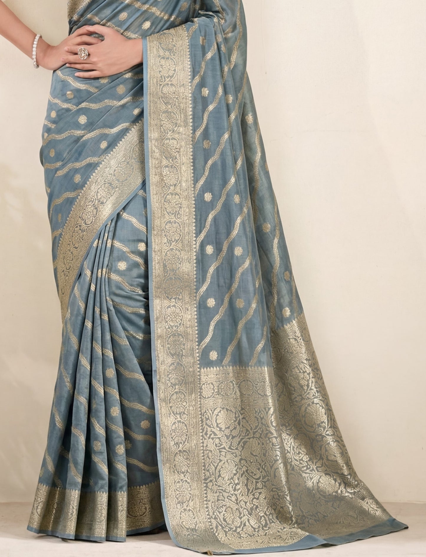 Marvelous Blue Zari Weaving  Silk Engagement Wear Saree