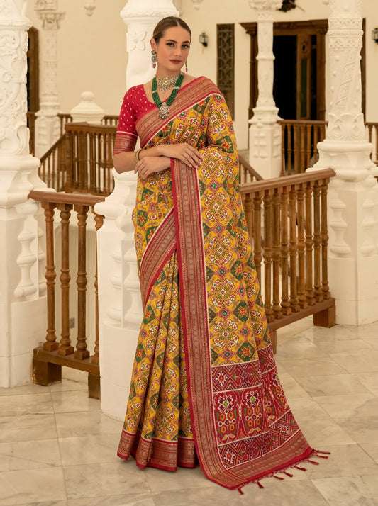 Alluring Yellow Patola Printed Silk Haldi Wear Saree