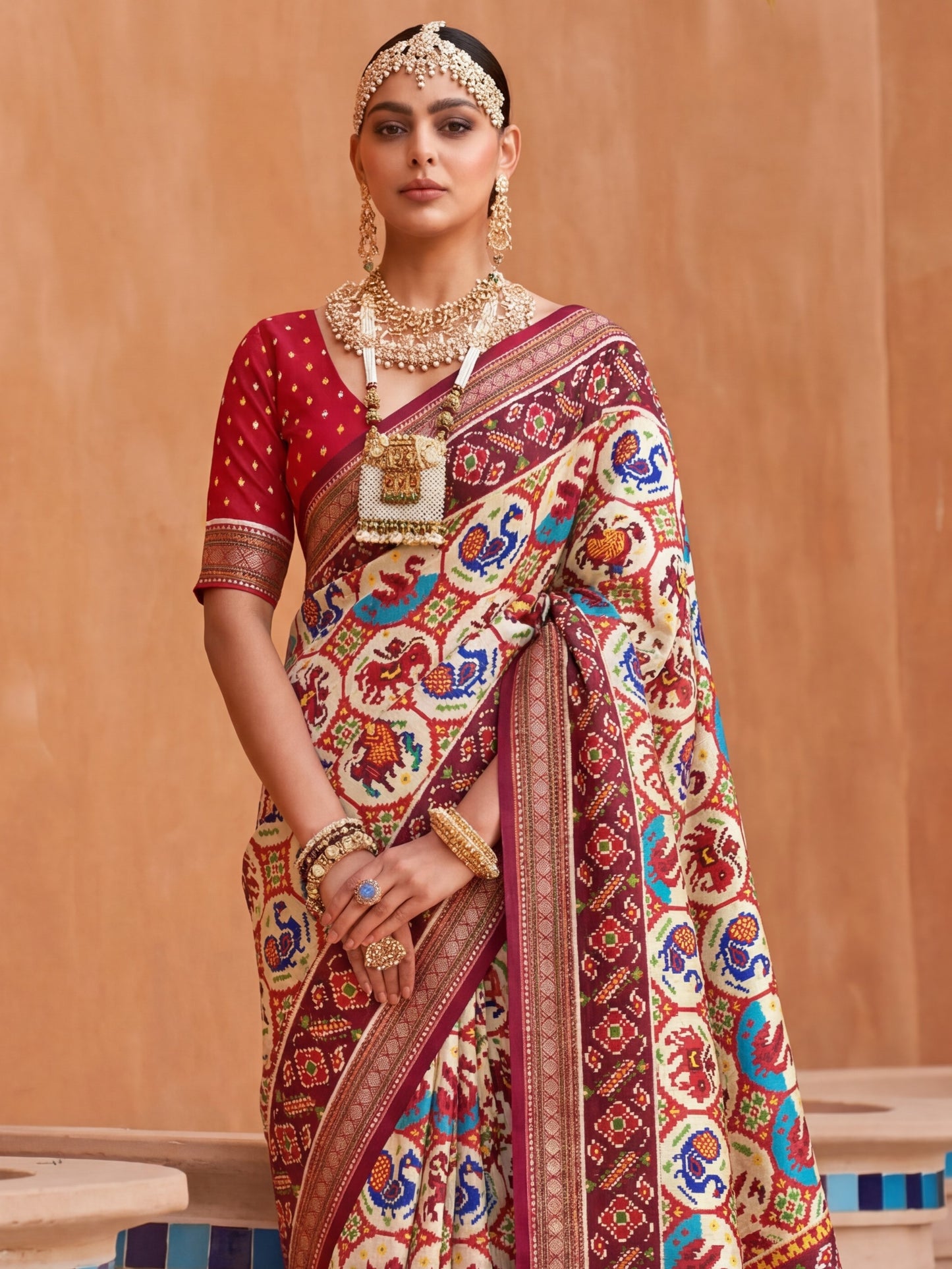 Marvelous White Patola Printed Silk Traditional Saree