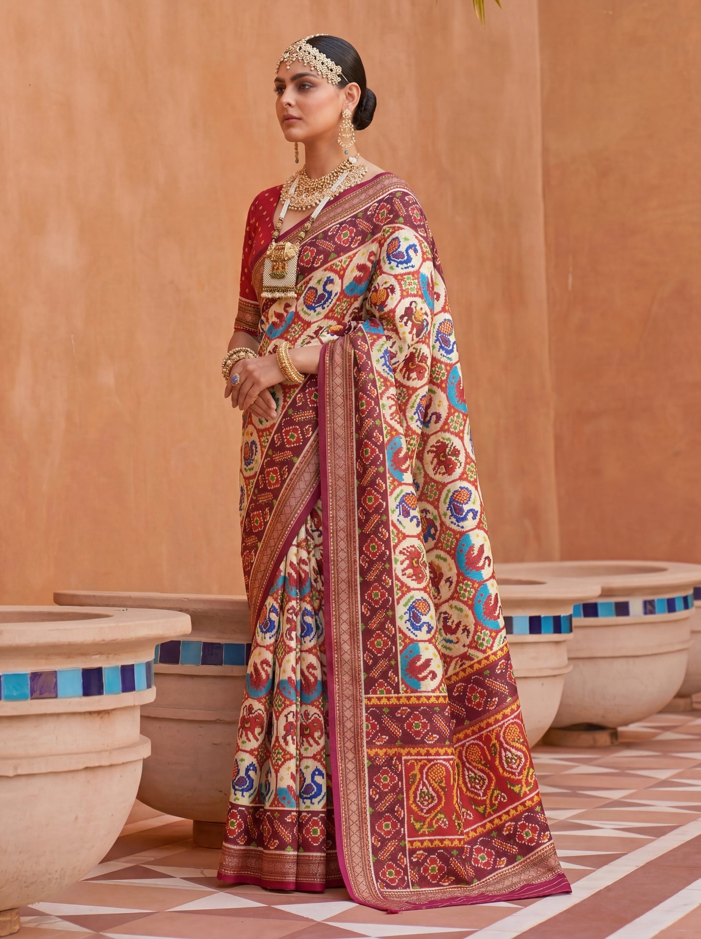 Marvelous White Patola Printed Silk Traditional Saree