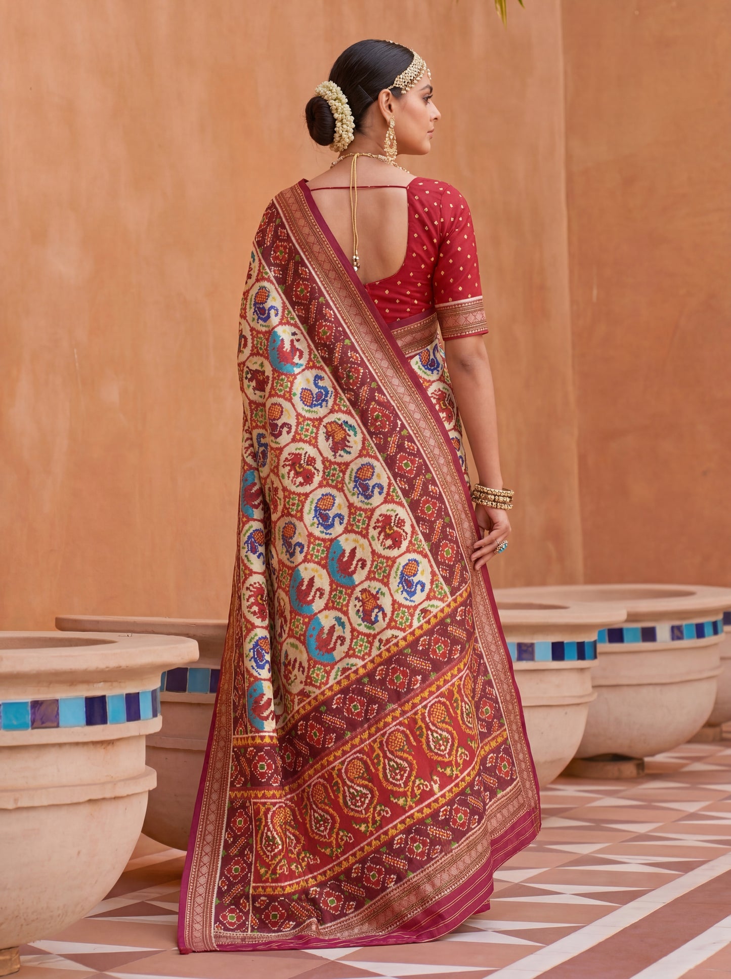 Marvelous White Patola Printed Silk Traditional Saree