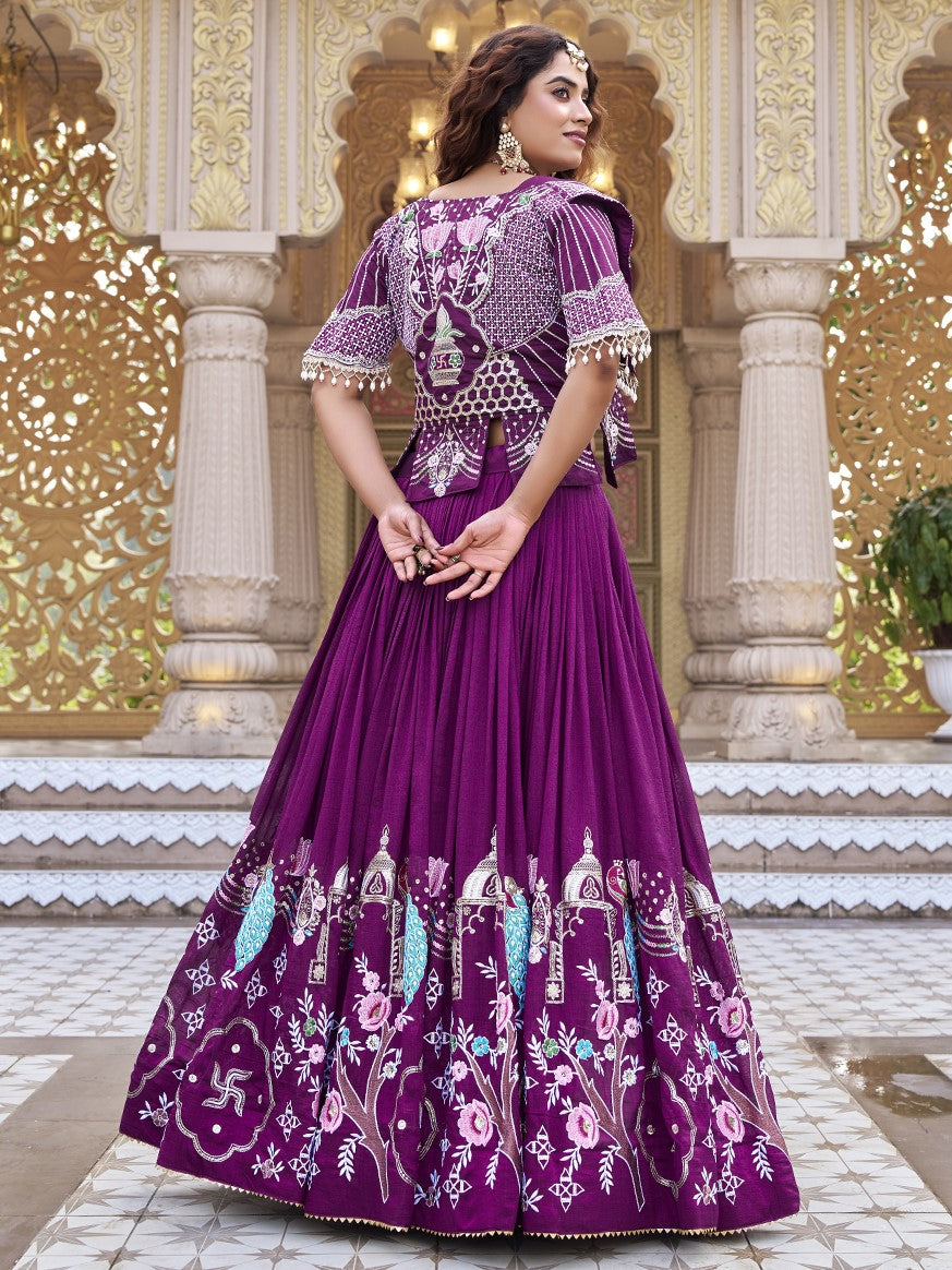 Awesome Wine Embroidered Silk Bridesmaid Crop top Lehenga