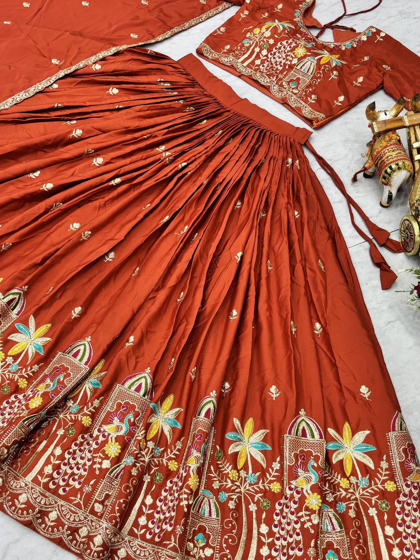 Attractive Orange Zari Work Silk Wedding Lehenga Choli