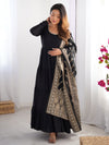 Excellent Black Silk Party Wear Anarkali Suit With Banarasi Dupatta
