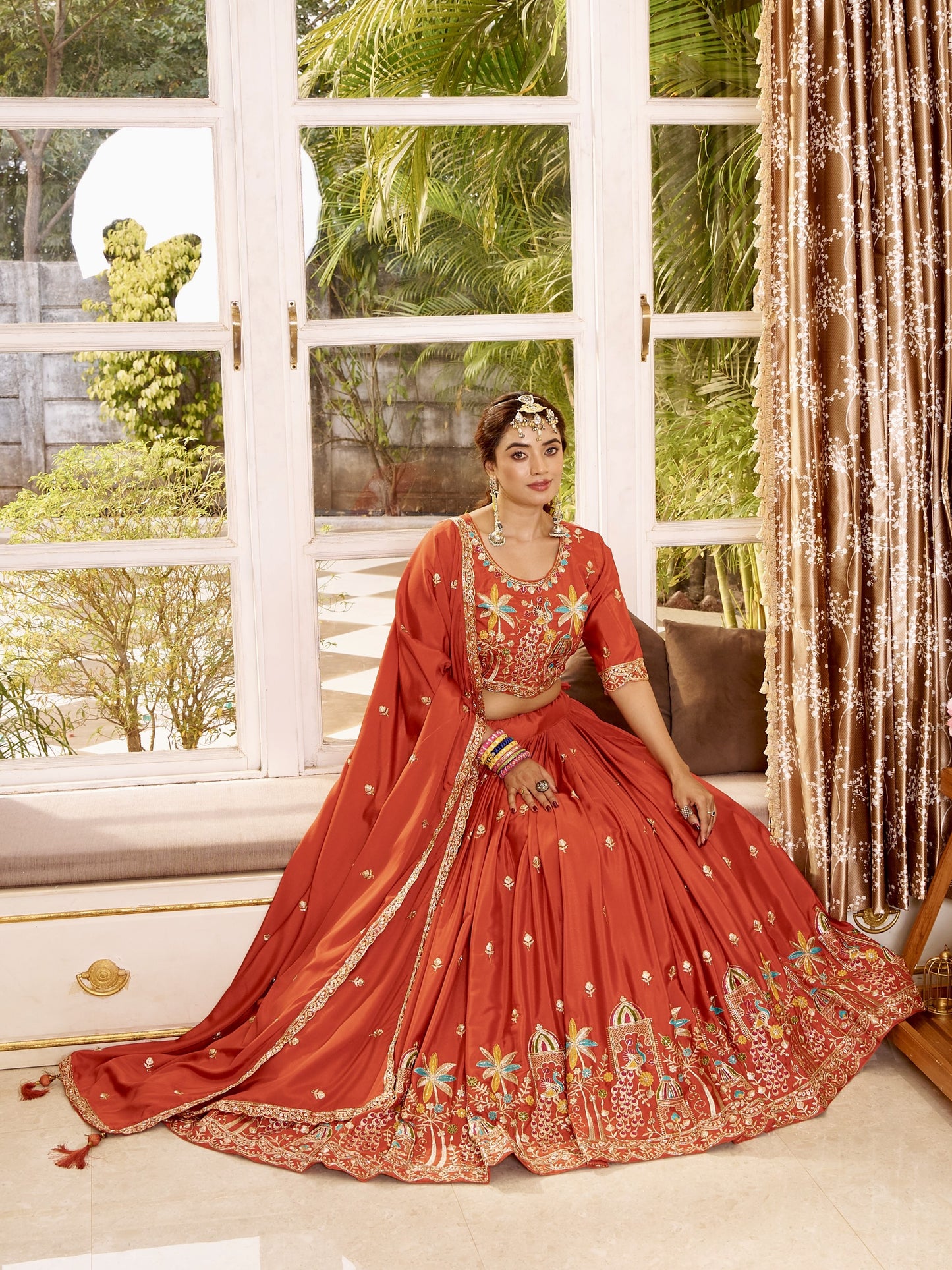 Attractive Orange Zari Work Silk Wedding Lehenga Choli