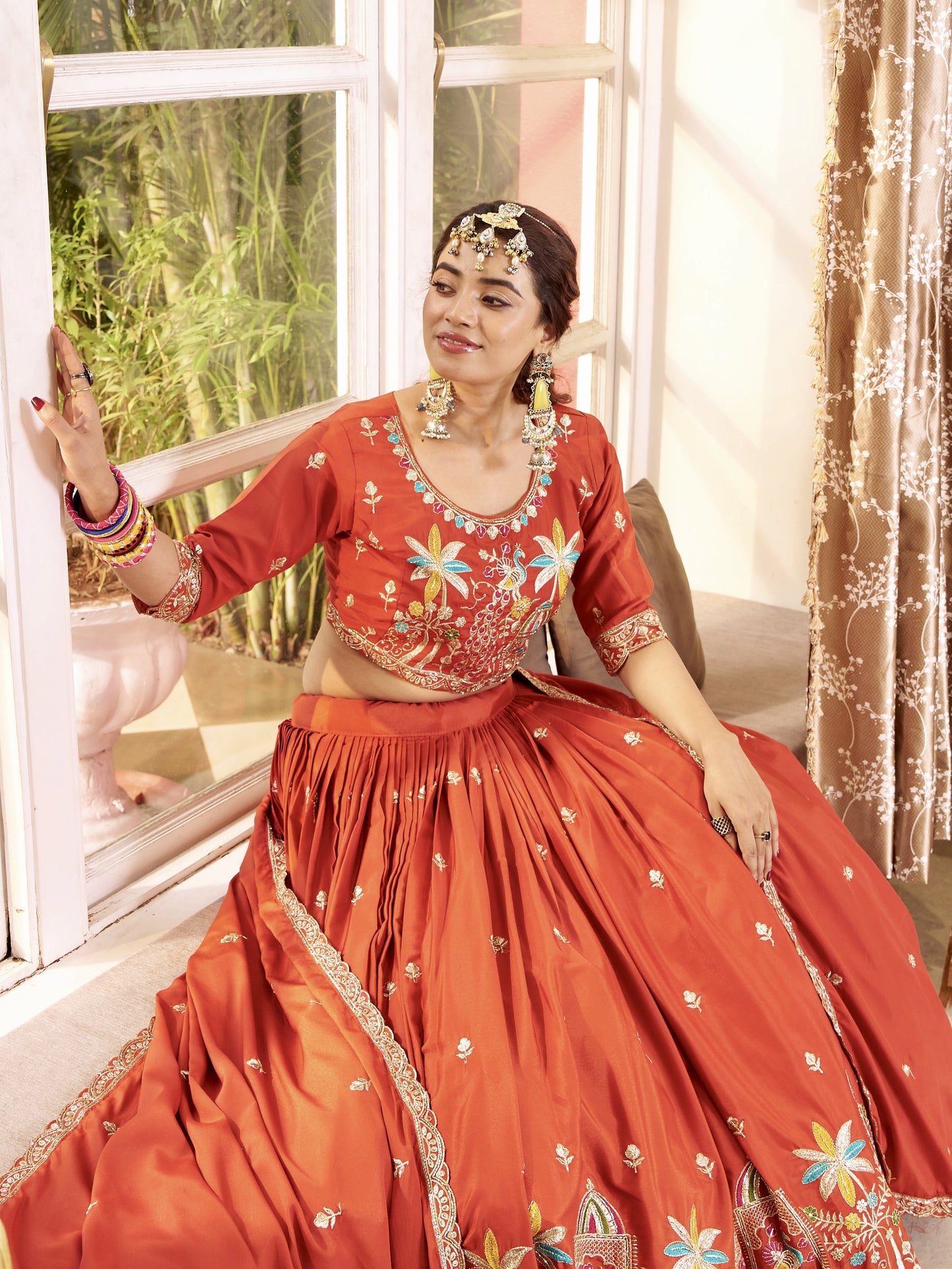Attractive Orange Zari Work Silk Wedding Lehenga Choli