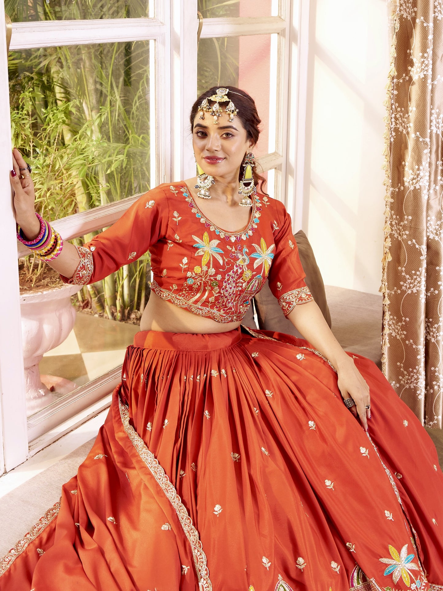 Attractive Orange Zari Work Silk Wedding Lehenga Choli