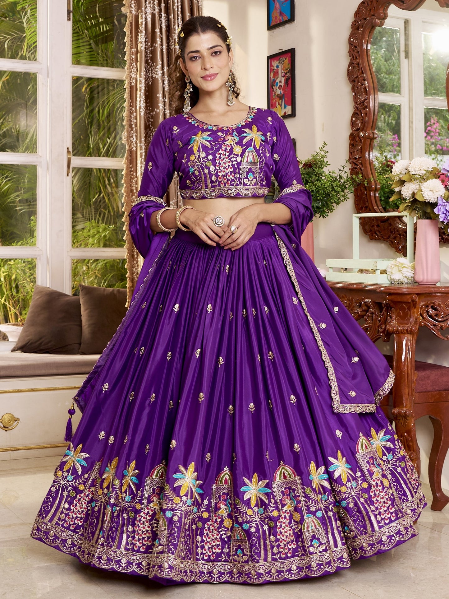 Spectacular Purple Zari Work Silk Reception Lehenga Choli