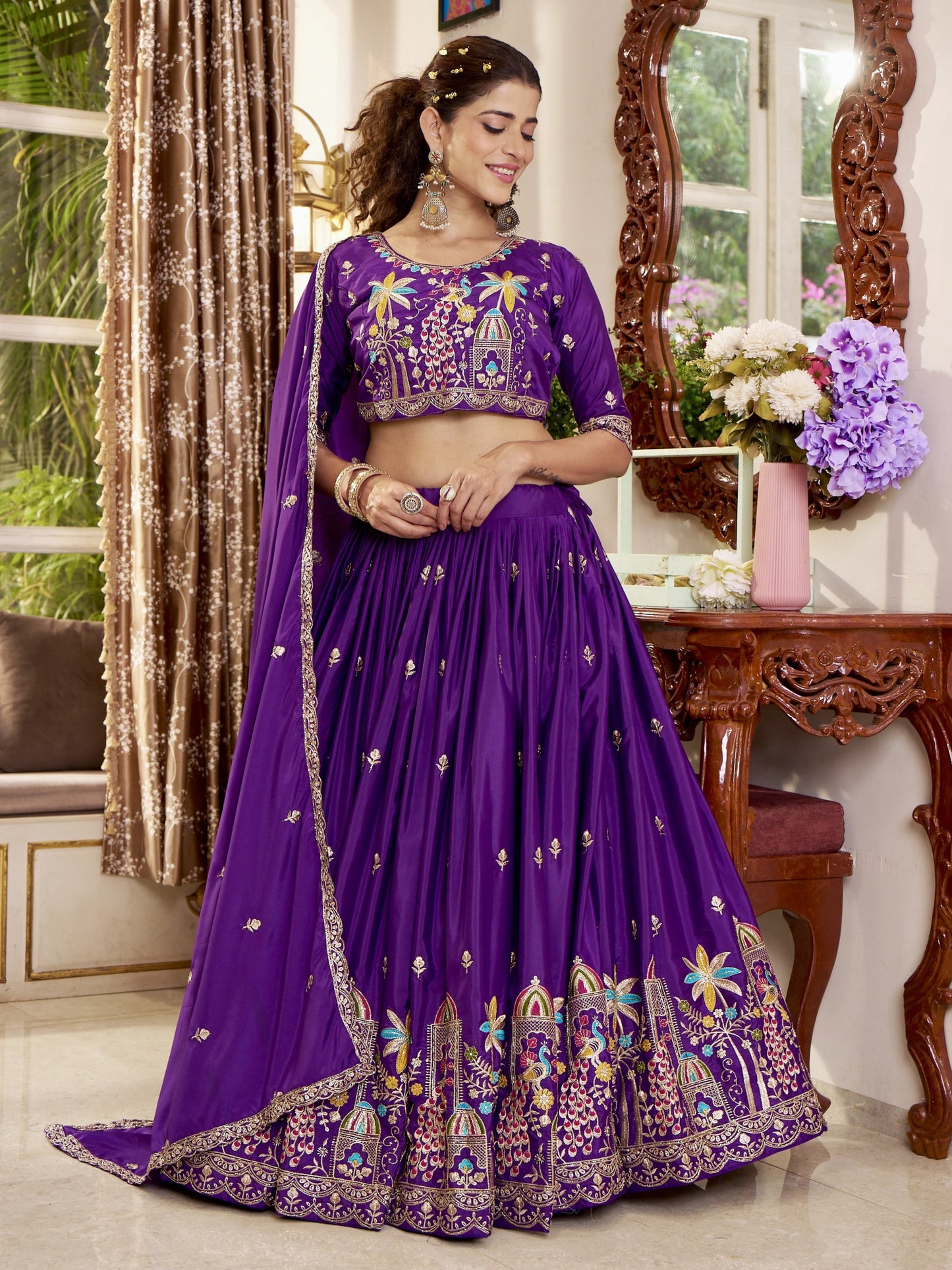 Spectacular Purple Zari Work Silk Reception Lehenga Choli