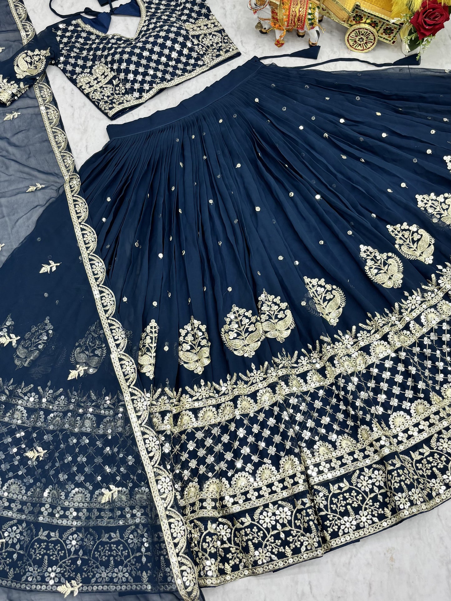 Amazing Blue Sequins Work Georgette Sangeet Lehenga Choli