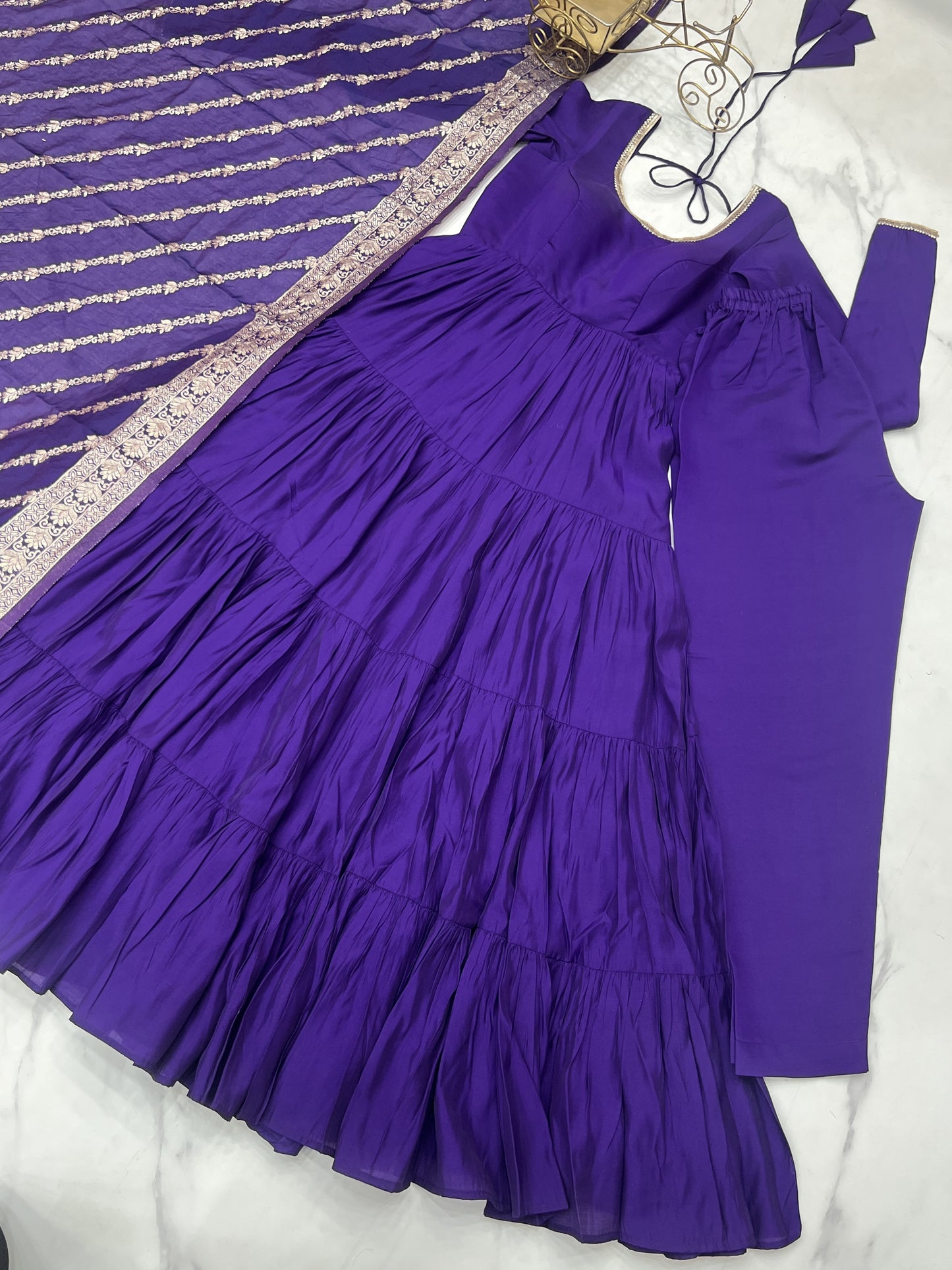 Impressive Purple Chanderi Silk Festival Wear Anarkali Suit