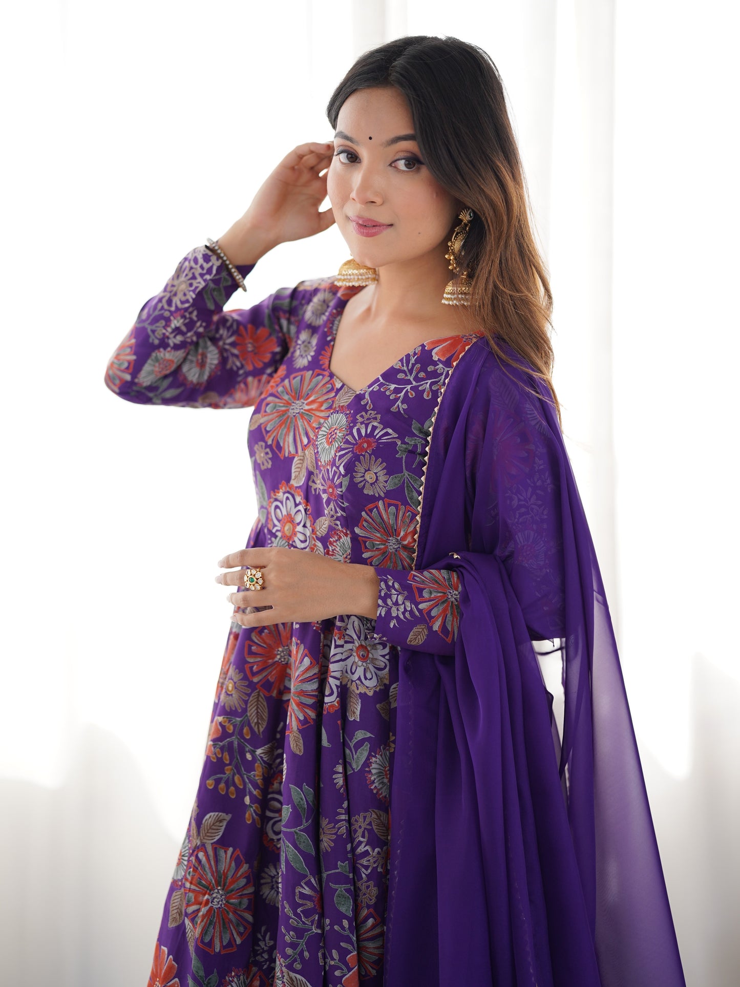 incredible Purple Floral Printed Silk Designer Palazzo Suit