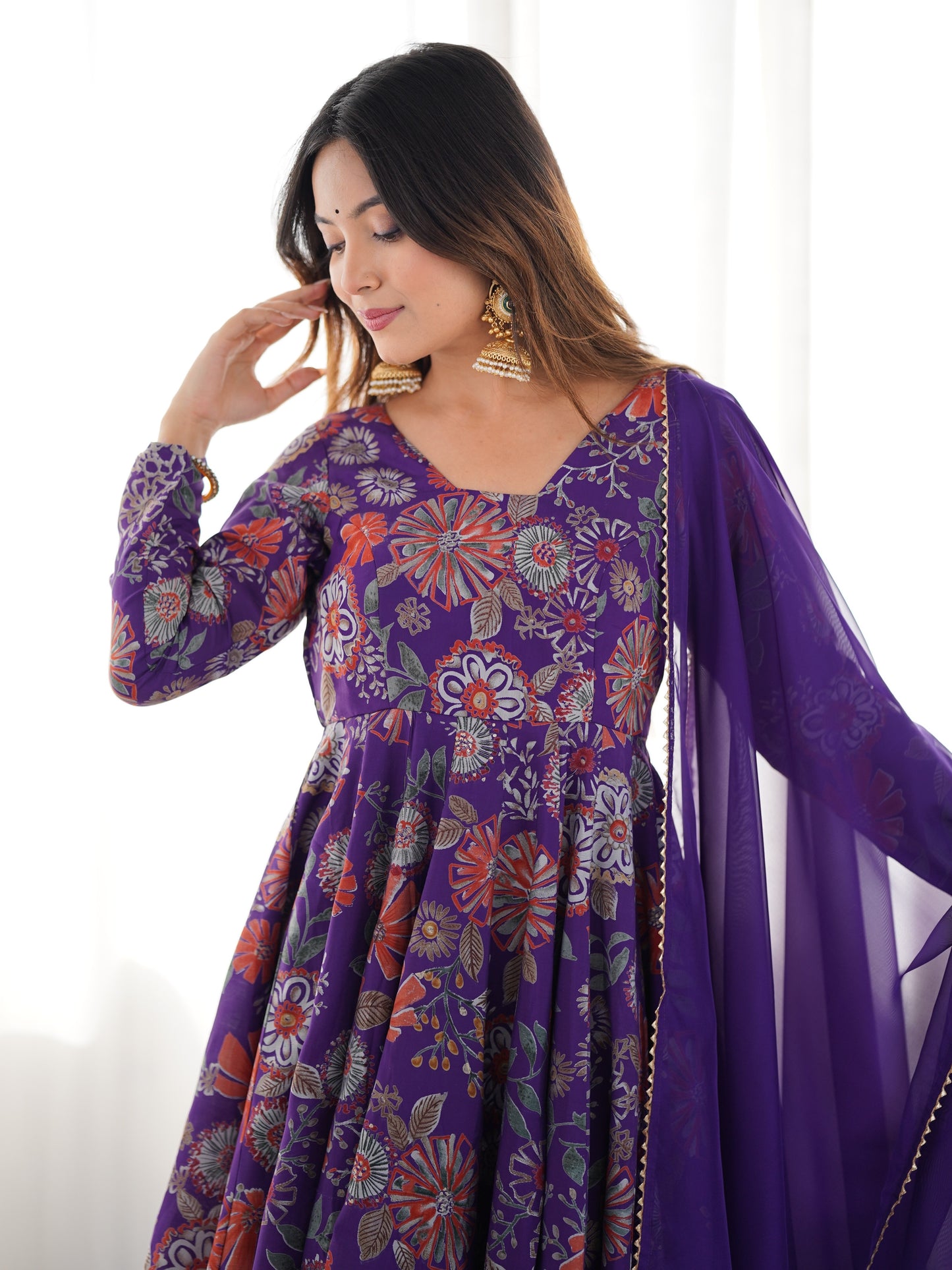 incredible Purple Floral Printed Silk Designer Palazzo Suit