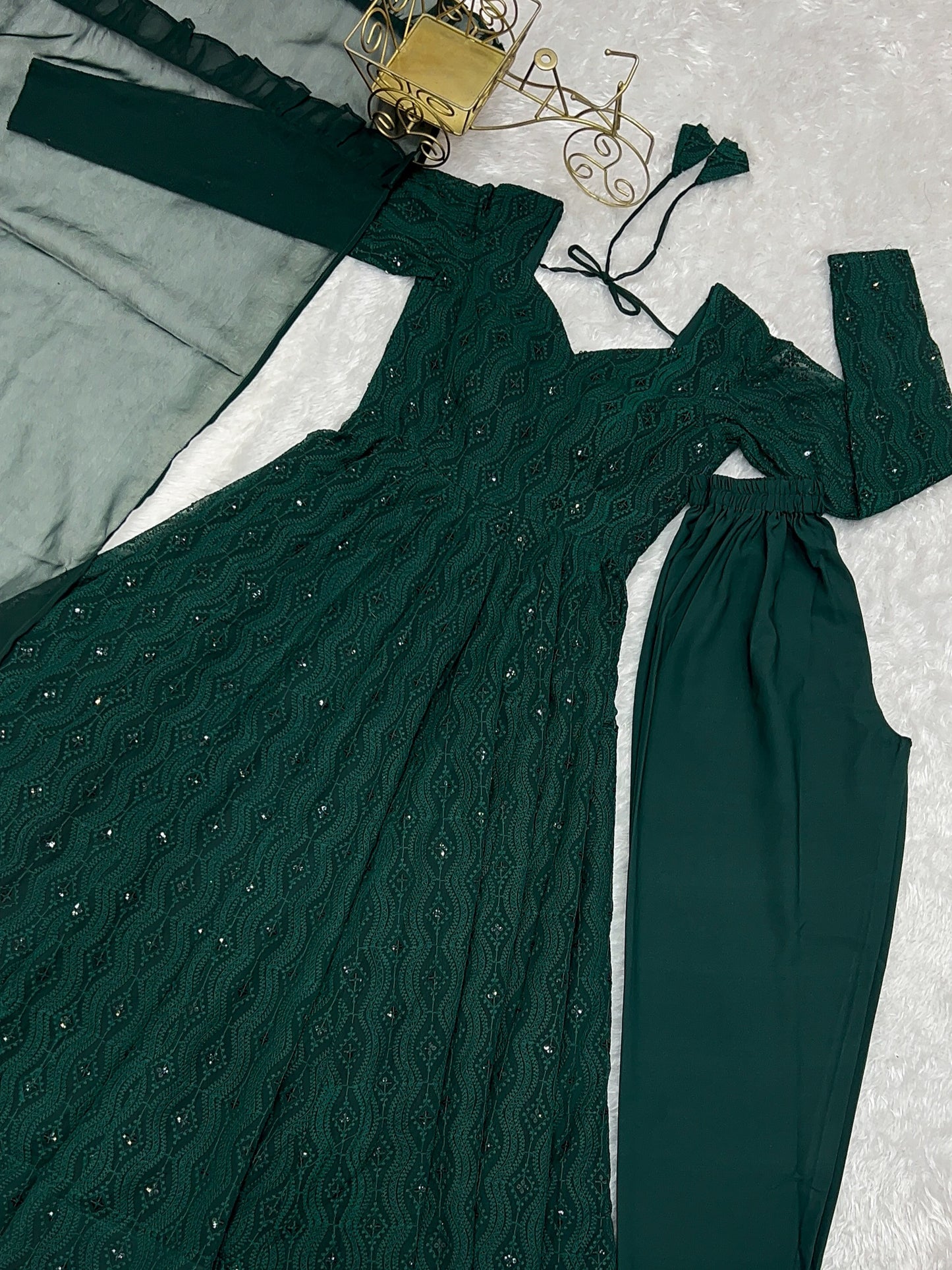 Amazing Green Embroidered Georgette Mehndi Wear Anarkali Suit