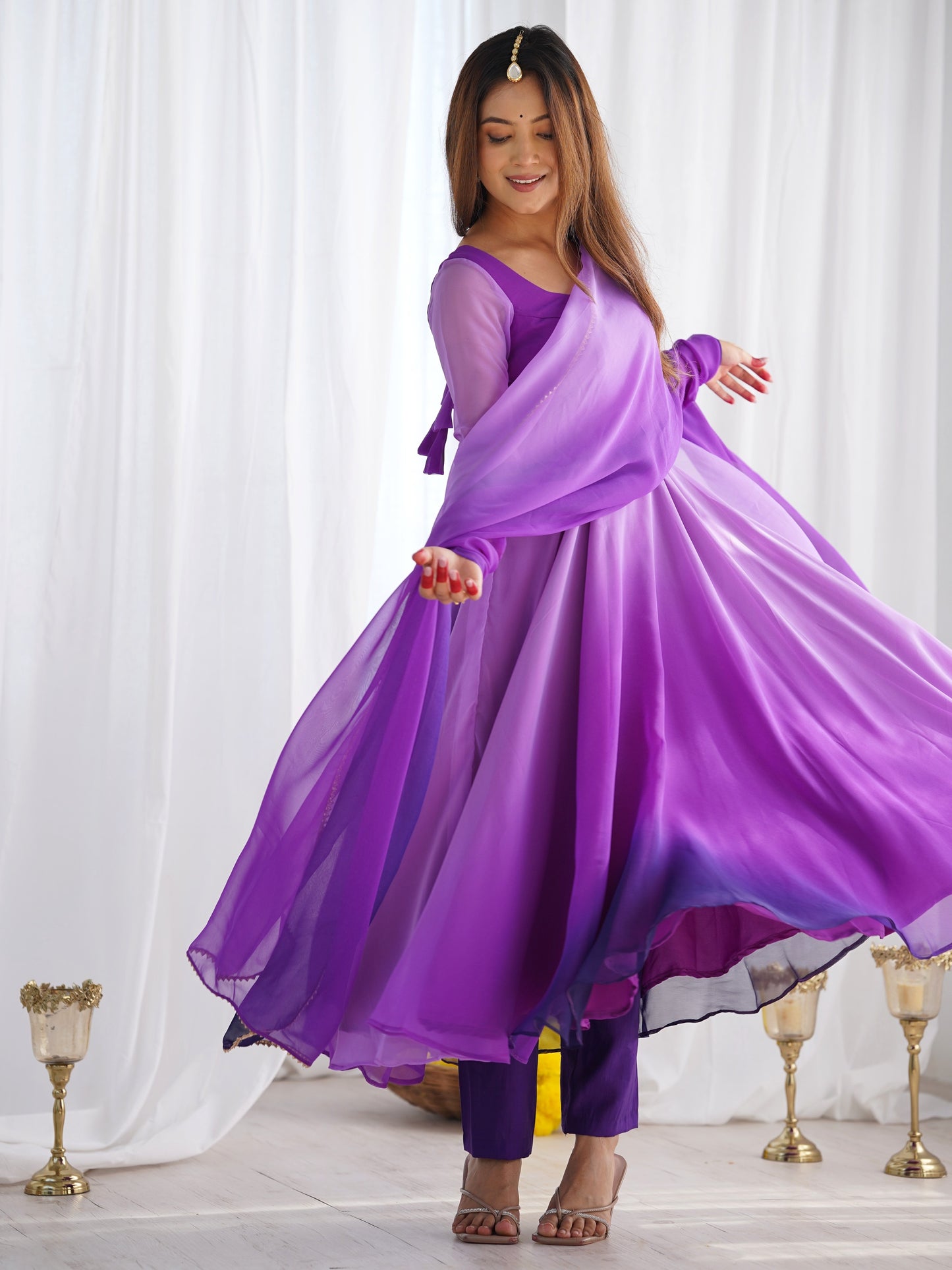 Alluring Pink Plain Georgette Festival Anarkali Suit