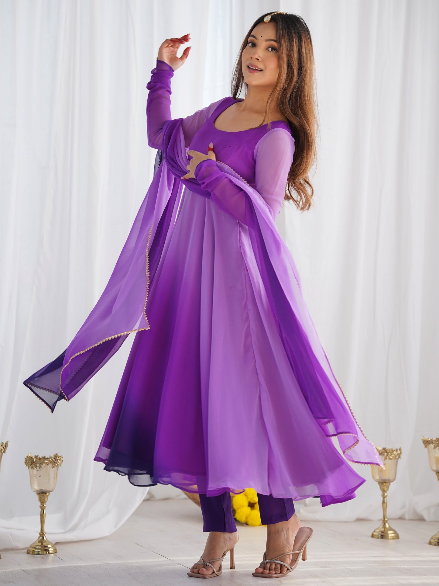 Alluring Pink Plain Georgette Festival Anarkali Suit