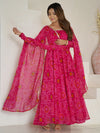 Wonderful Pink Bandhani Printed Chiffon Festival Anarkali Gown