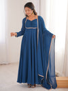 Precious Blue Plain Georgette Engagement Wear Gown