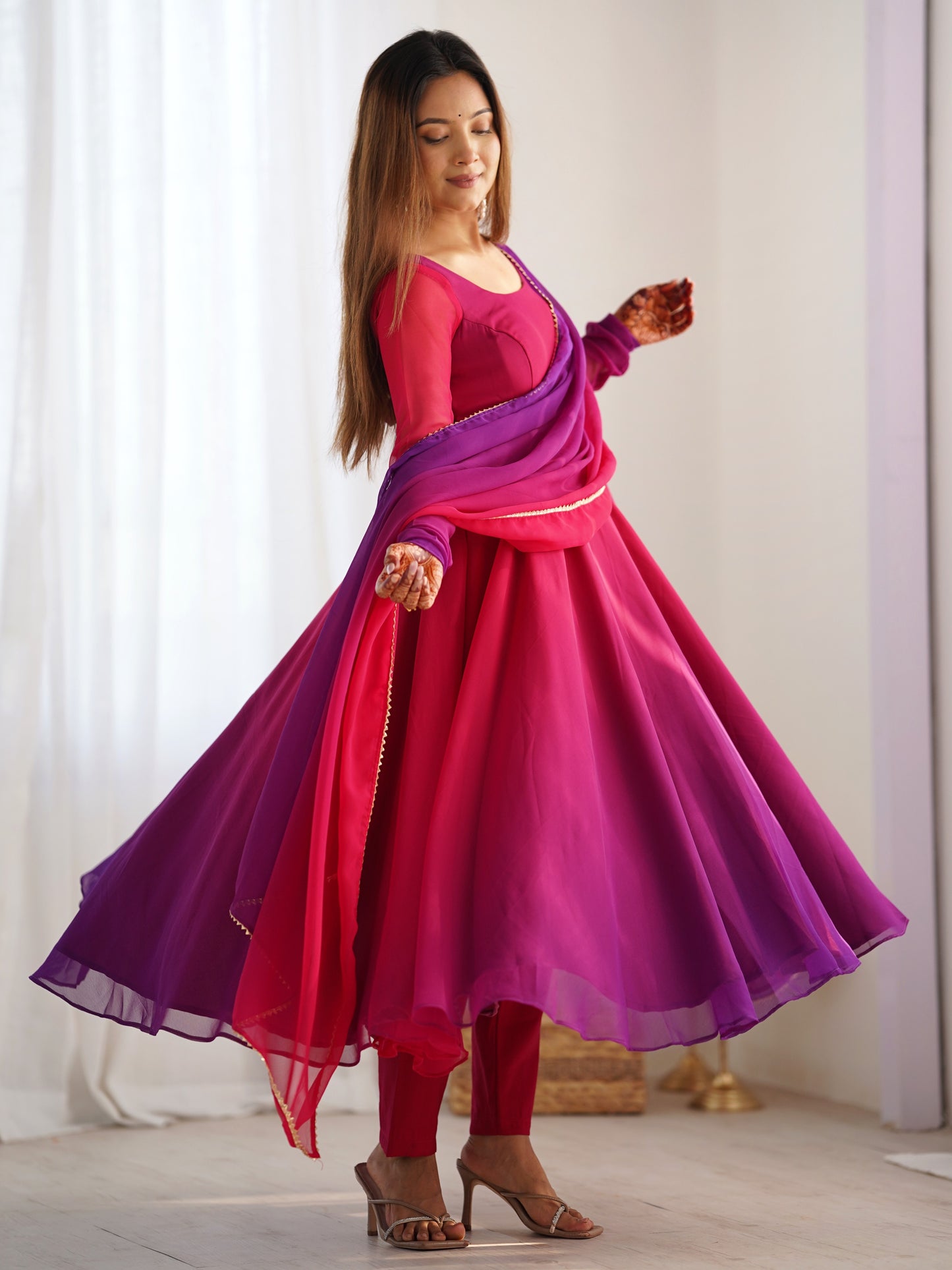 Spectacular Pink Plain Georgette Evening Wear Anarkali Suit