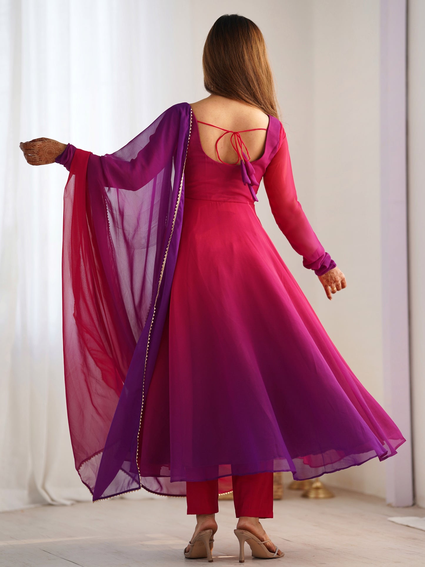 Spectacular Pink Plain Georgette Evening Wear Anarkali Suit