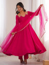 Glamorous Pink Plain Roman Silk Festive Anarkali Suit