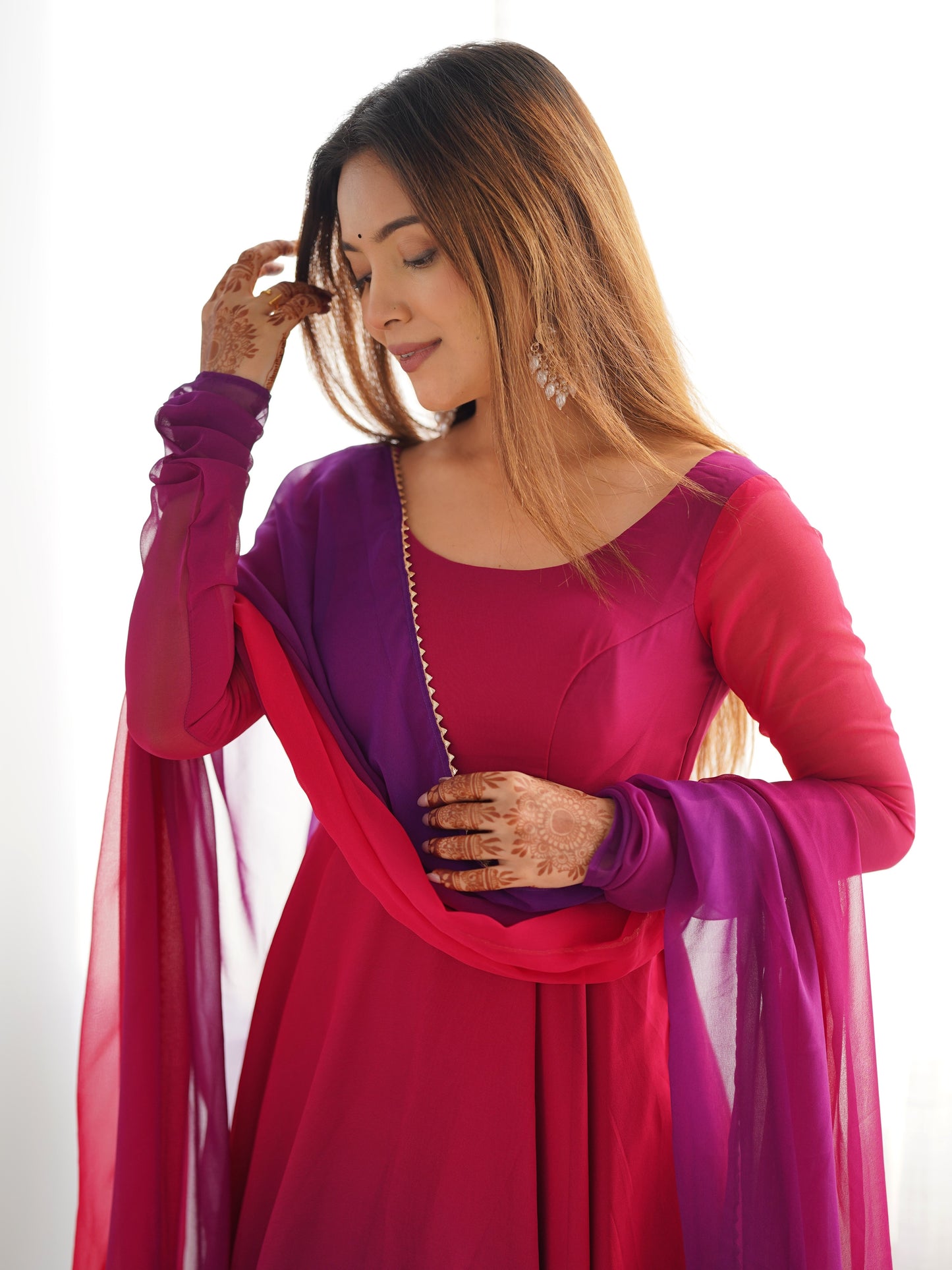 Spectacular Pink Plain Georgette Evening Wear Anarkali Suit