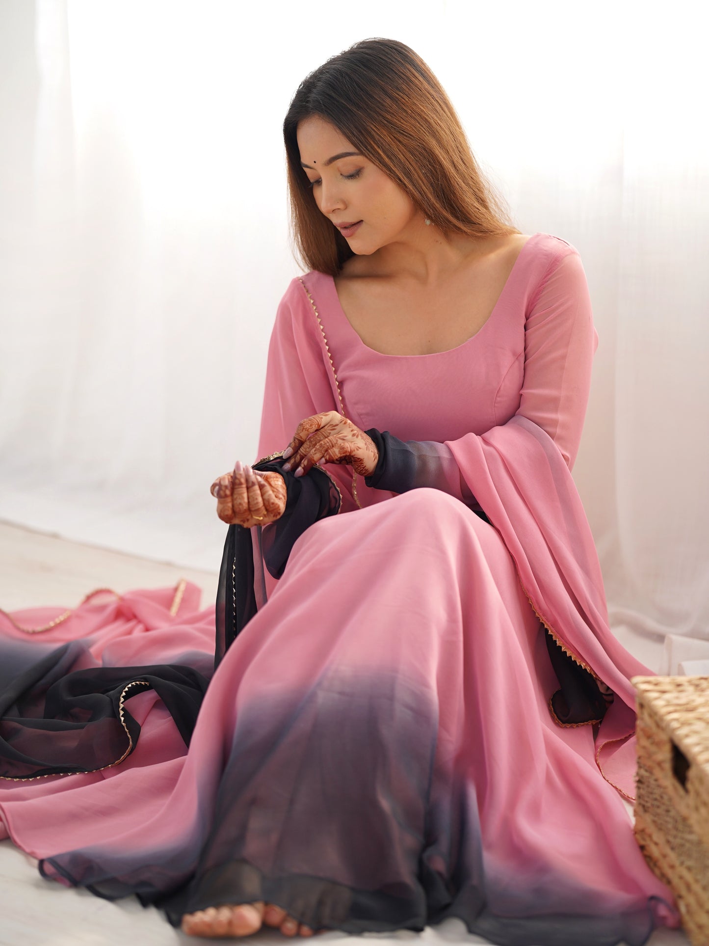 Alluring Baby Pink Plain Georgette Event Wear Anarkali Suit