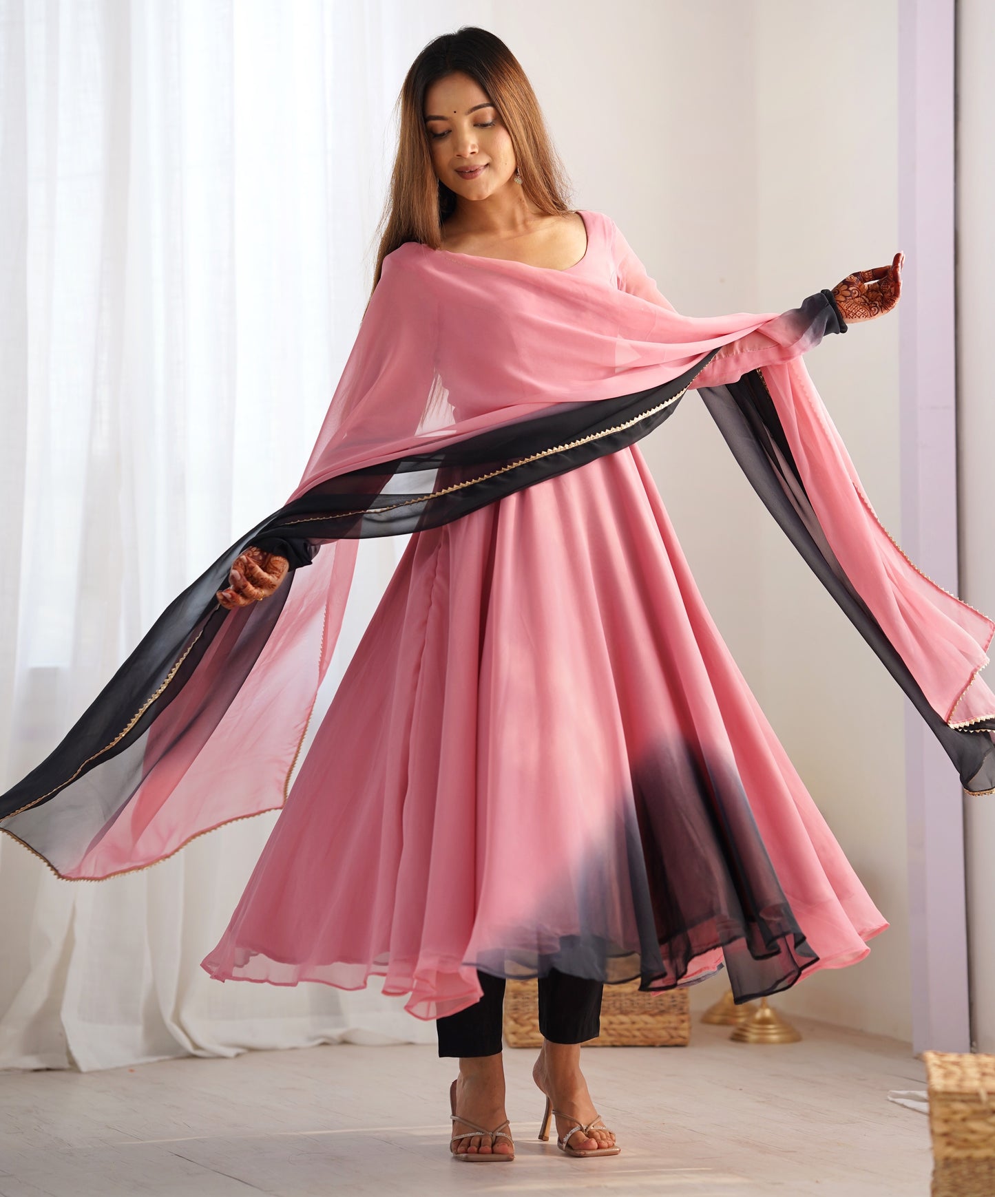 Alluring Baby Pink Plain Georgette Event Wear Anarkali Suit