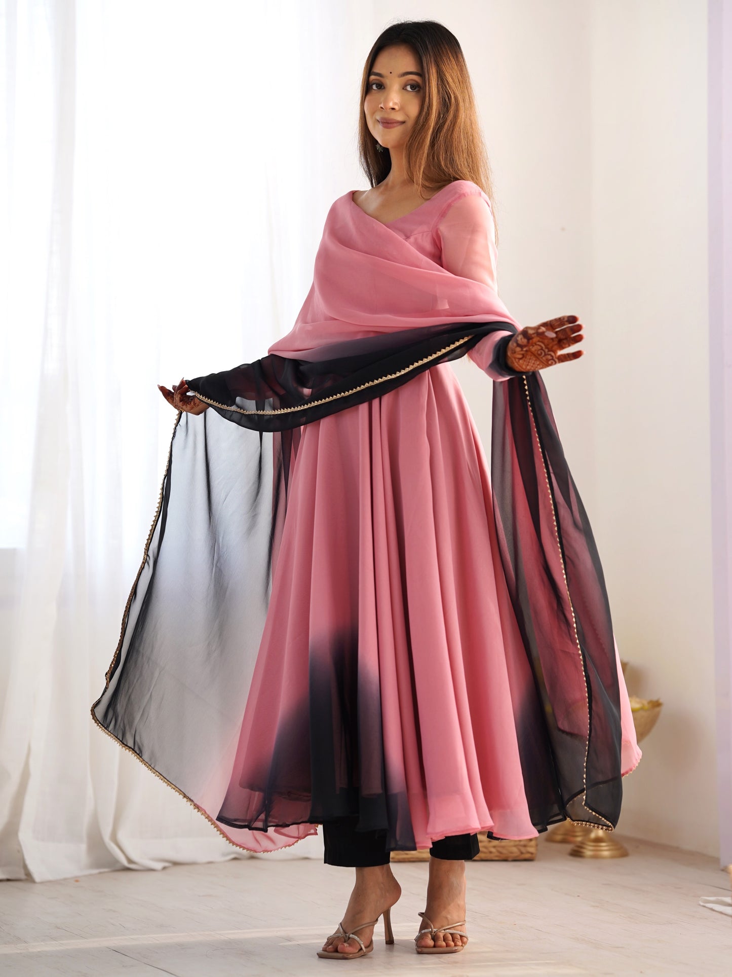 Alluring Baby Pink Plain Georgette Event Wear Anarkali Suit