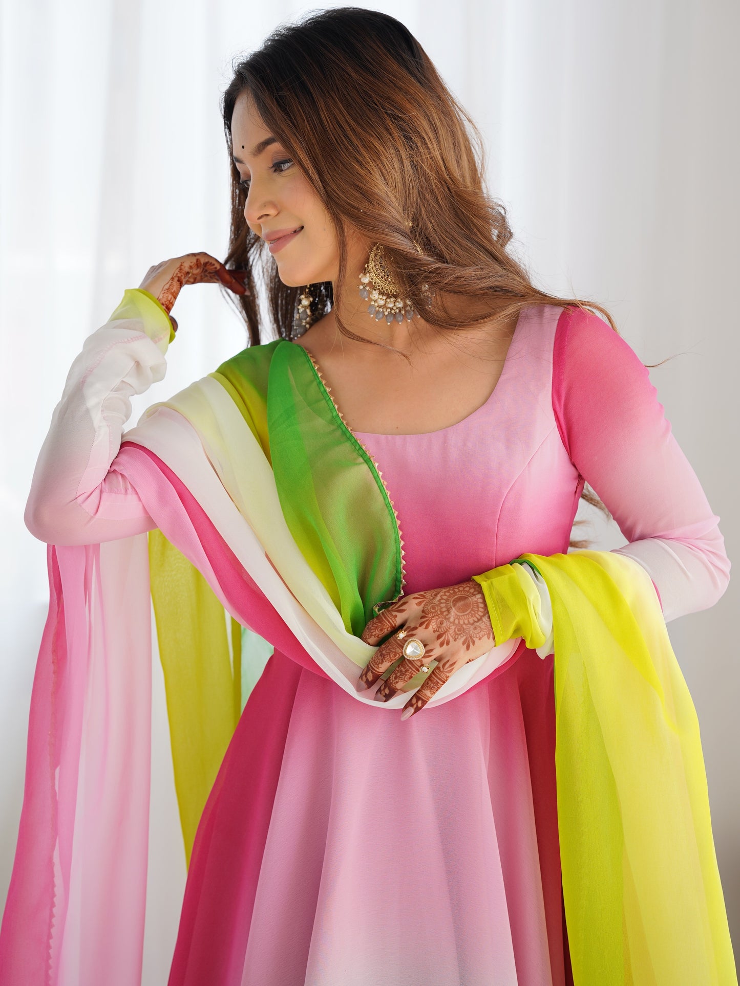 Mesmerizing Multi Color Plain Georgette Anarkali Suit