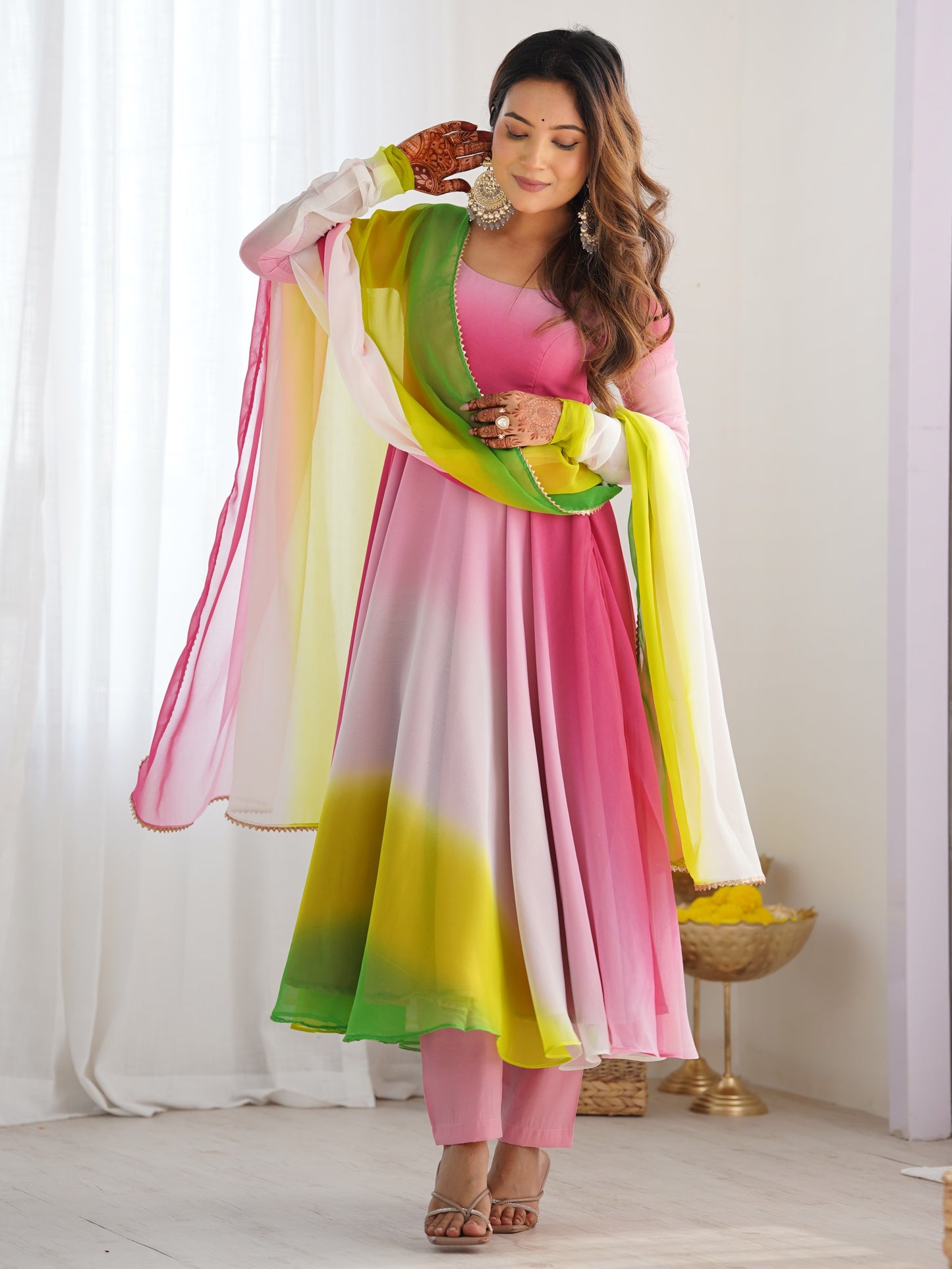 Mesmerizing Multi Color Plain Georgette Anarkali Suit