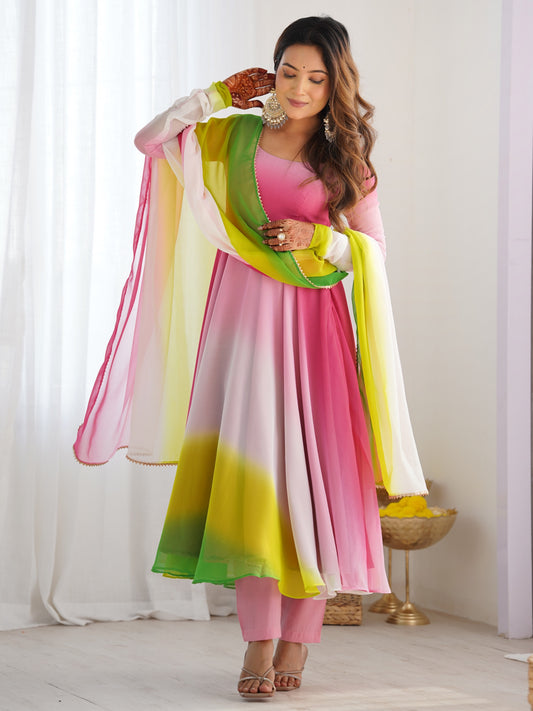 Mesmerizing Multi Color Plain Georgette Anarkali Suit