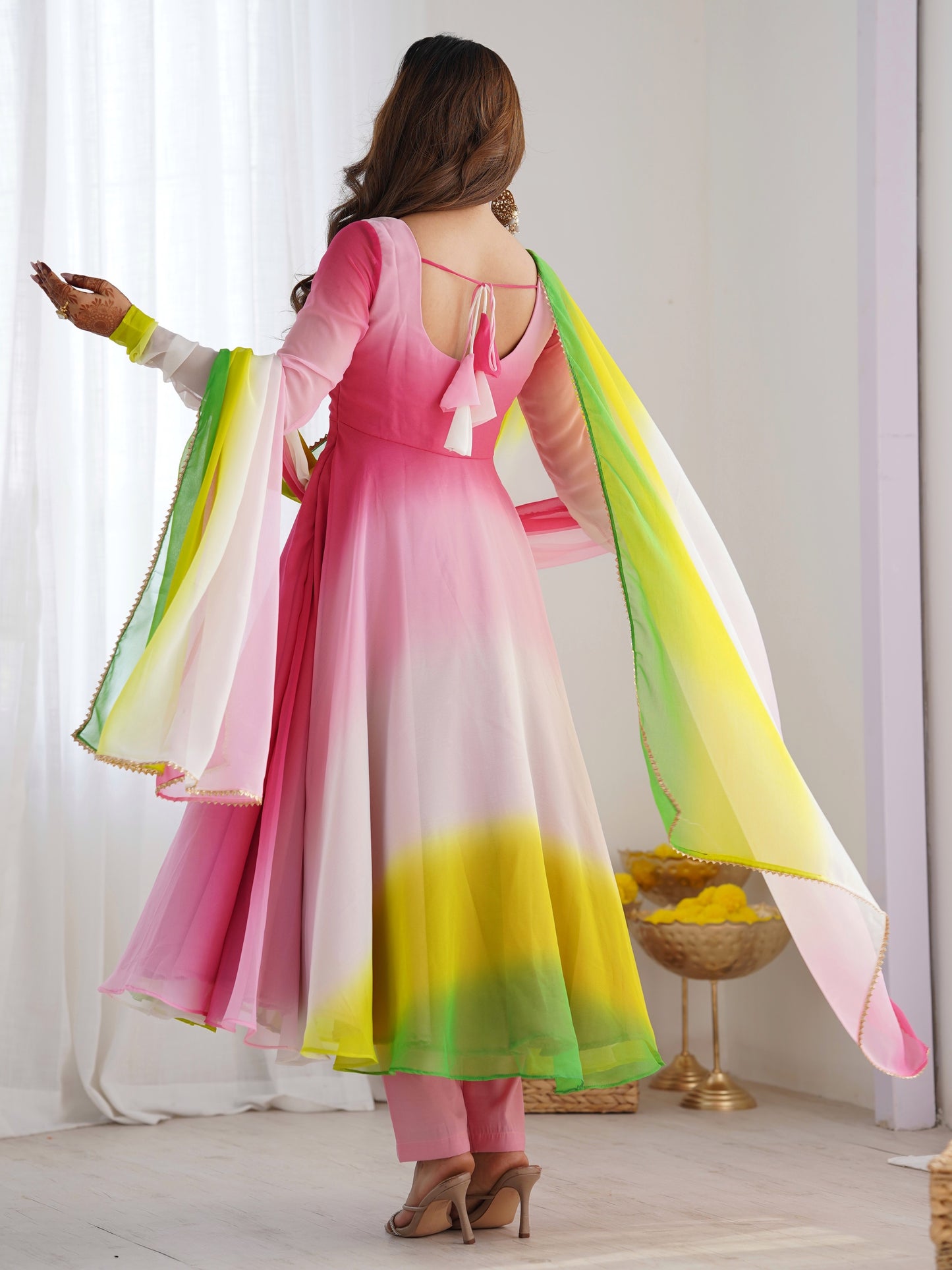Mesmerizing Multi Color Plain Georgette Anarkali Suit