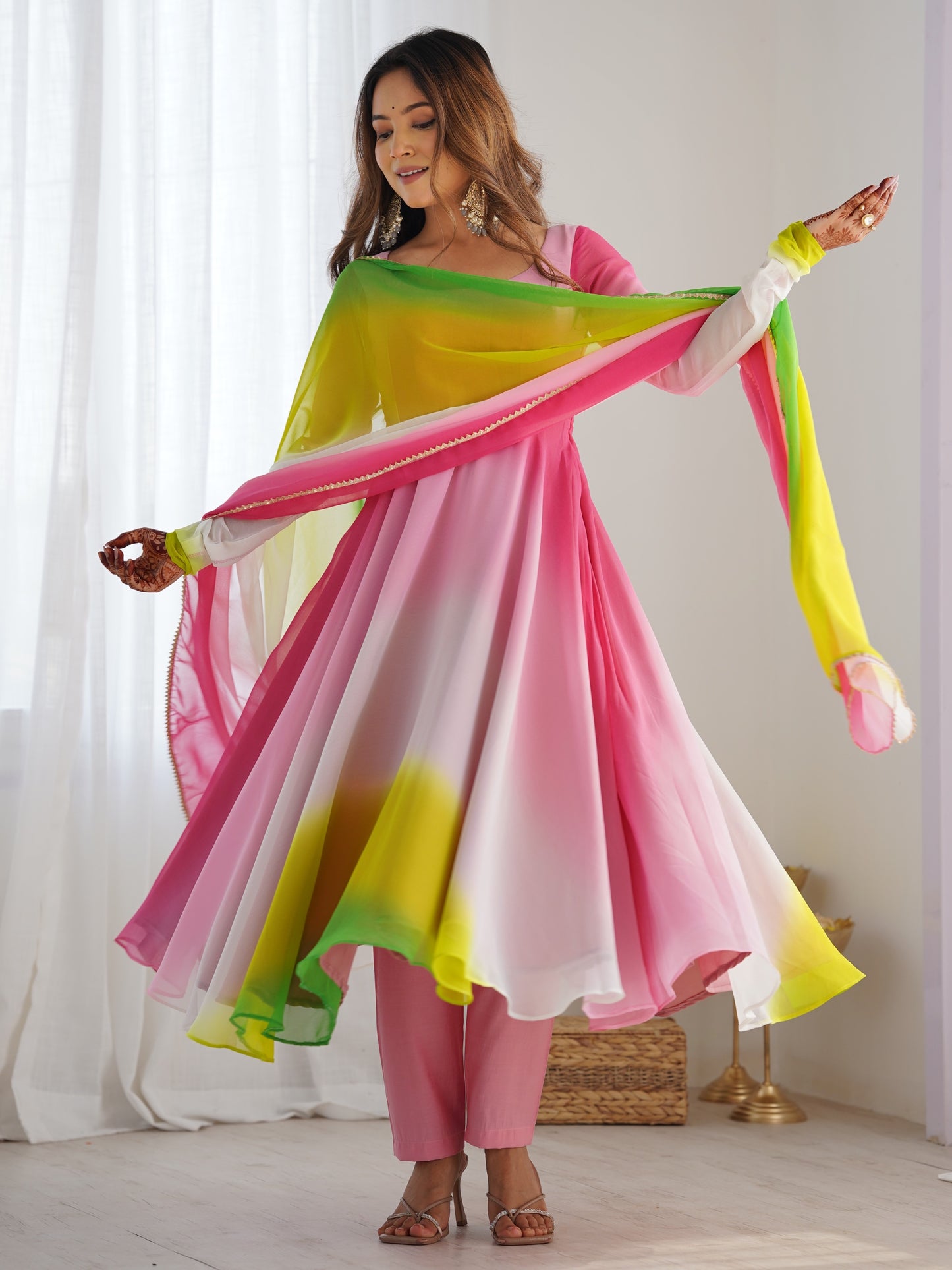 Mesmerizing Multi Color Plain Georgette Anarkali Suit