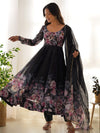 Gorgeous Black floral Printed Organza Anarkali Suit