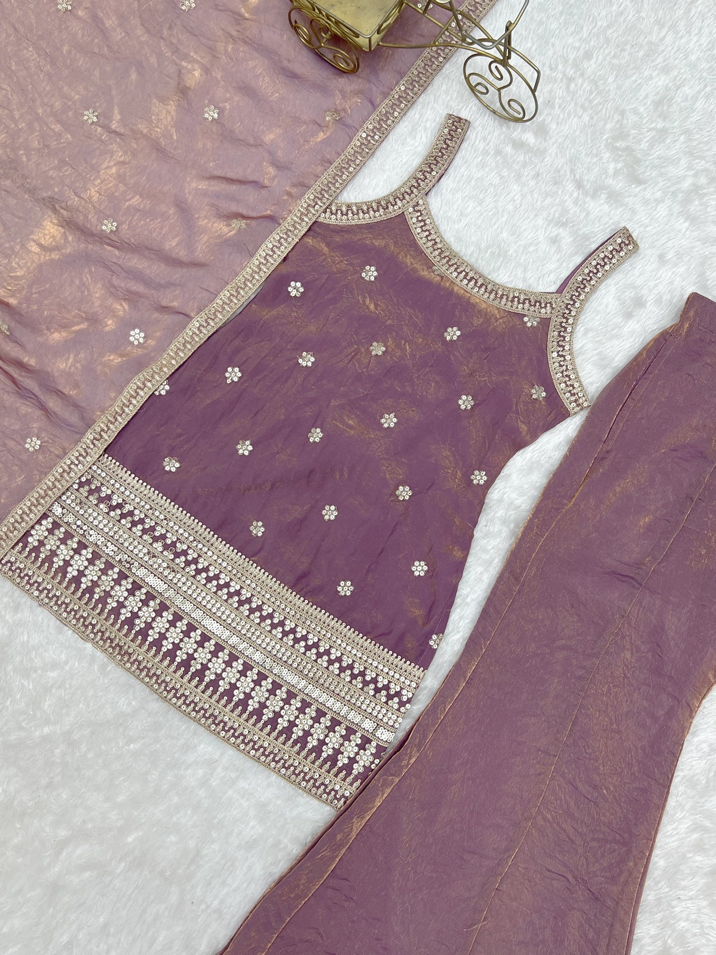 Fabulous Purple Embroidery Silk Bollywood Palazzo Suit