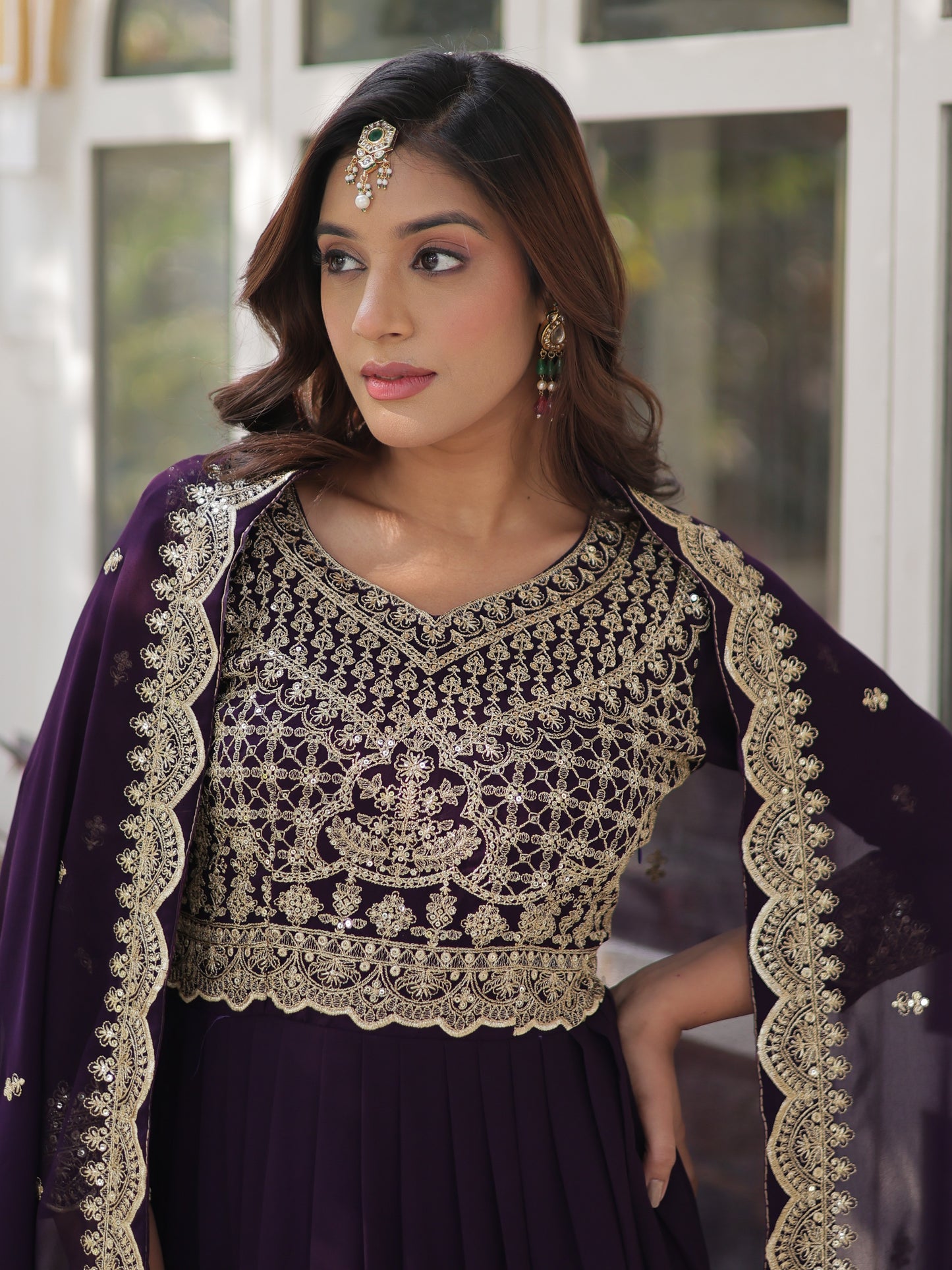 Stunning Purple Zari Work Georgette Wedding Gown