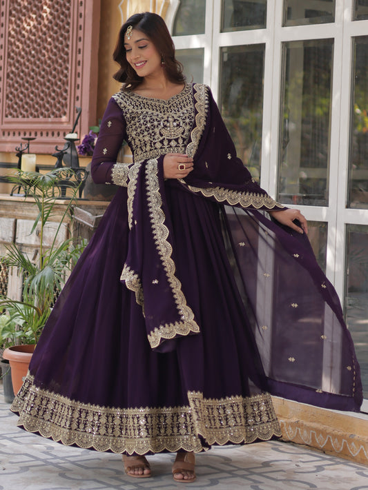 Stunning Purple Zari Work Georgette Wedding Gown