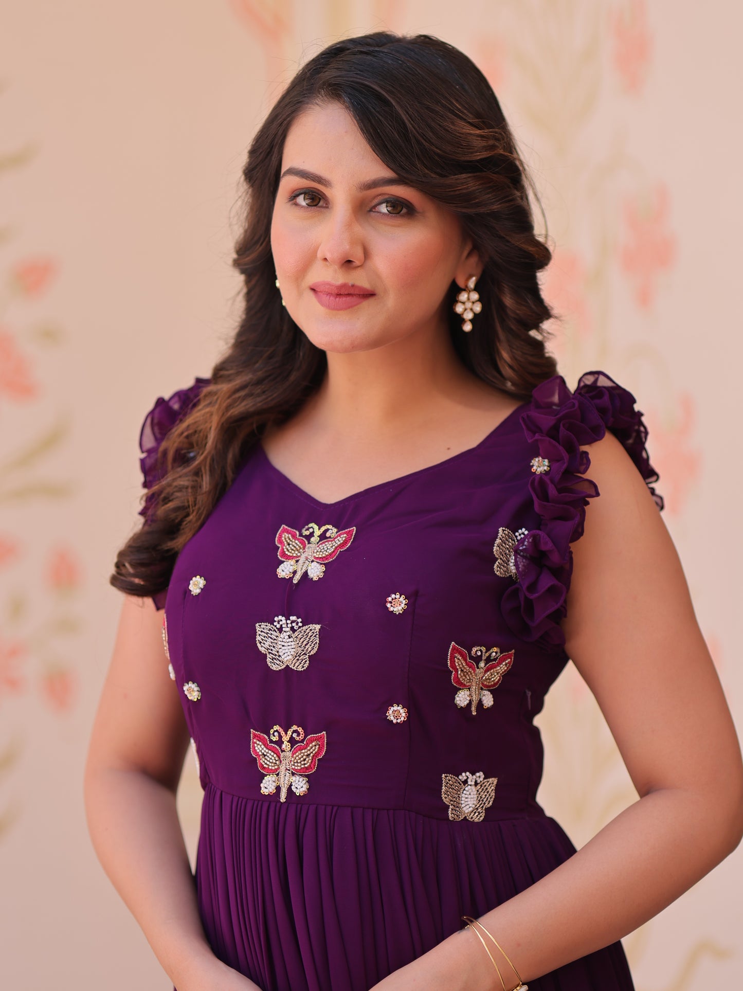 Stunning Purple Embroidered Georgette Event Wear Gown