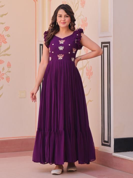 Stunning Purple Embroidered Georgette Event Wear Gown
