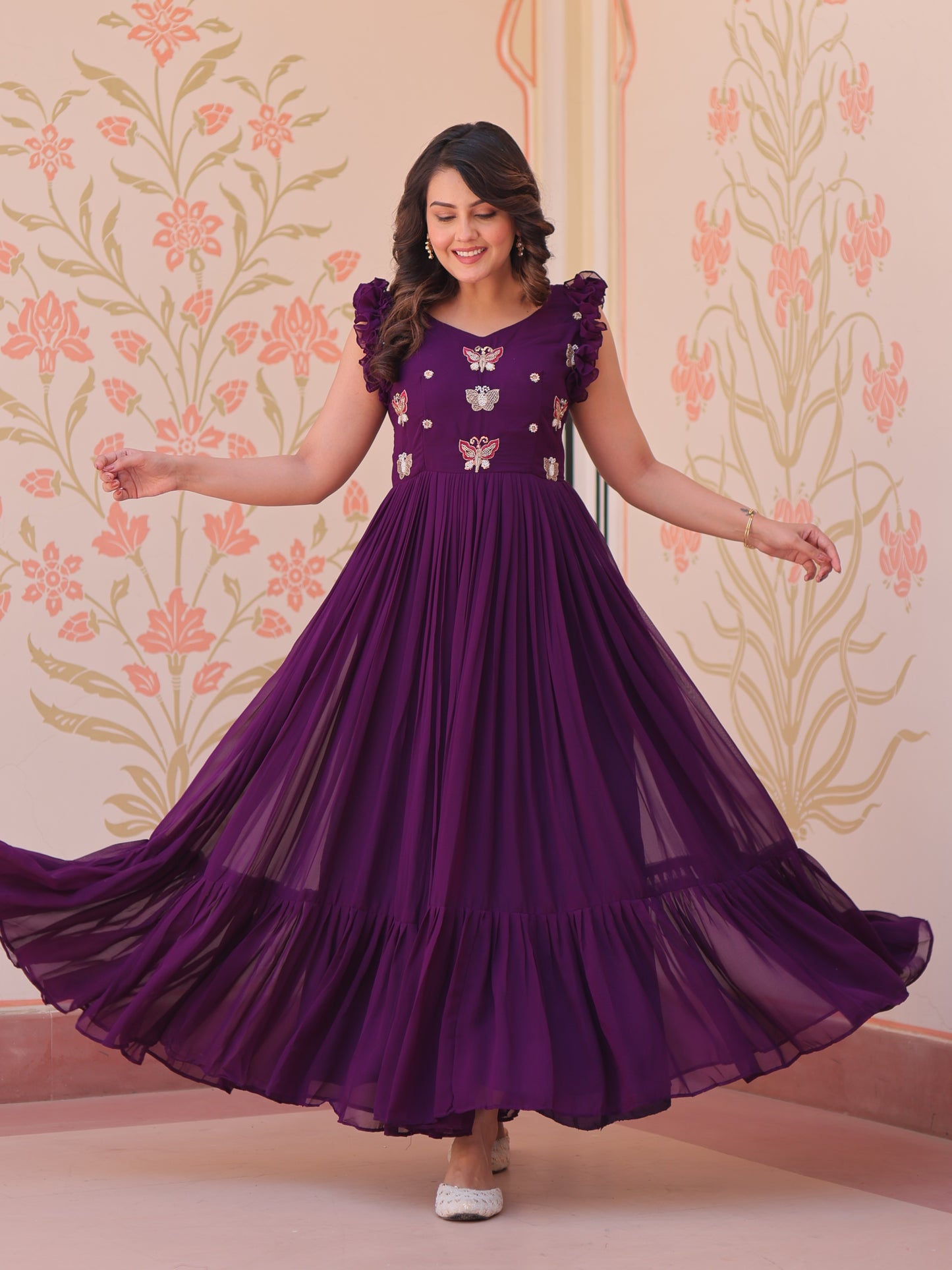 Stunning Purple Embroidered Georgette Event Wear Gown