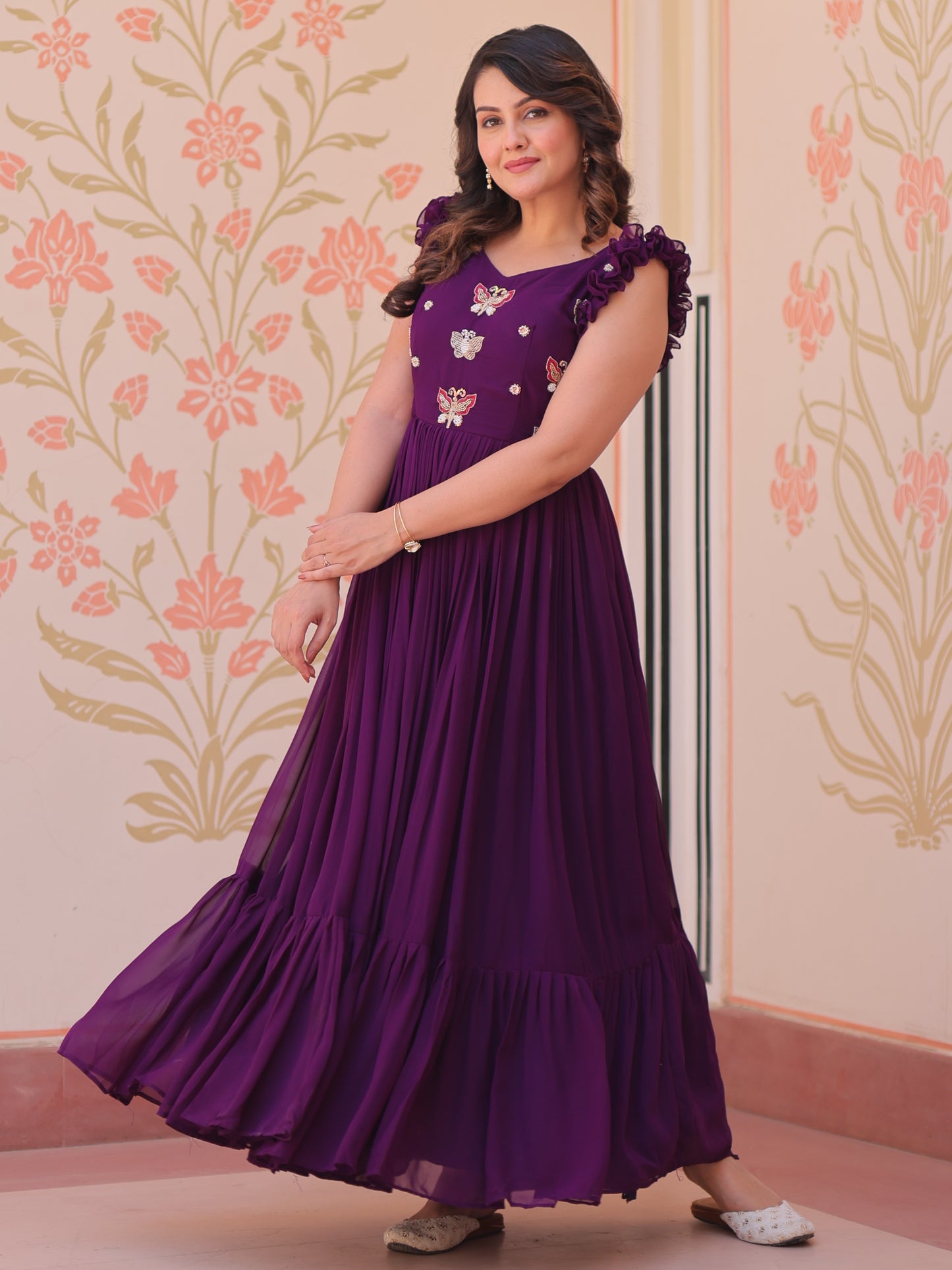 Stunning Purple Embroidered Georgette Event Wear Gown