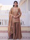 Elegent Brown Zari Work Crushed Silk Wedding Palazzo Suit