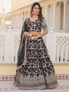 Fantastic Black Zari Work Jacquard Reception Lehenga Choli